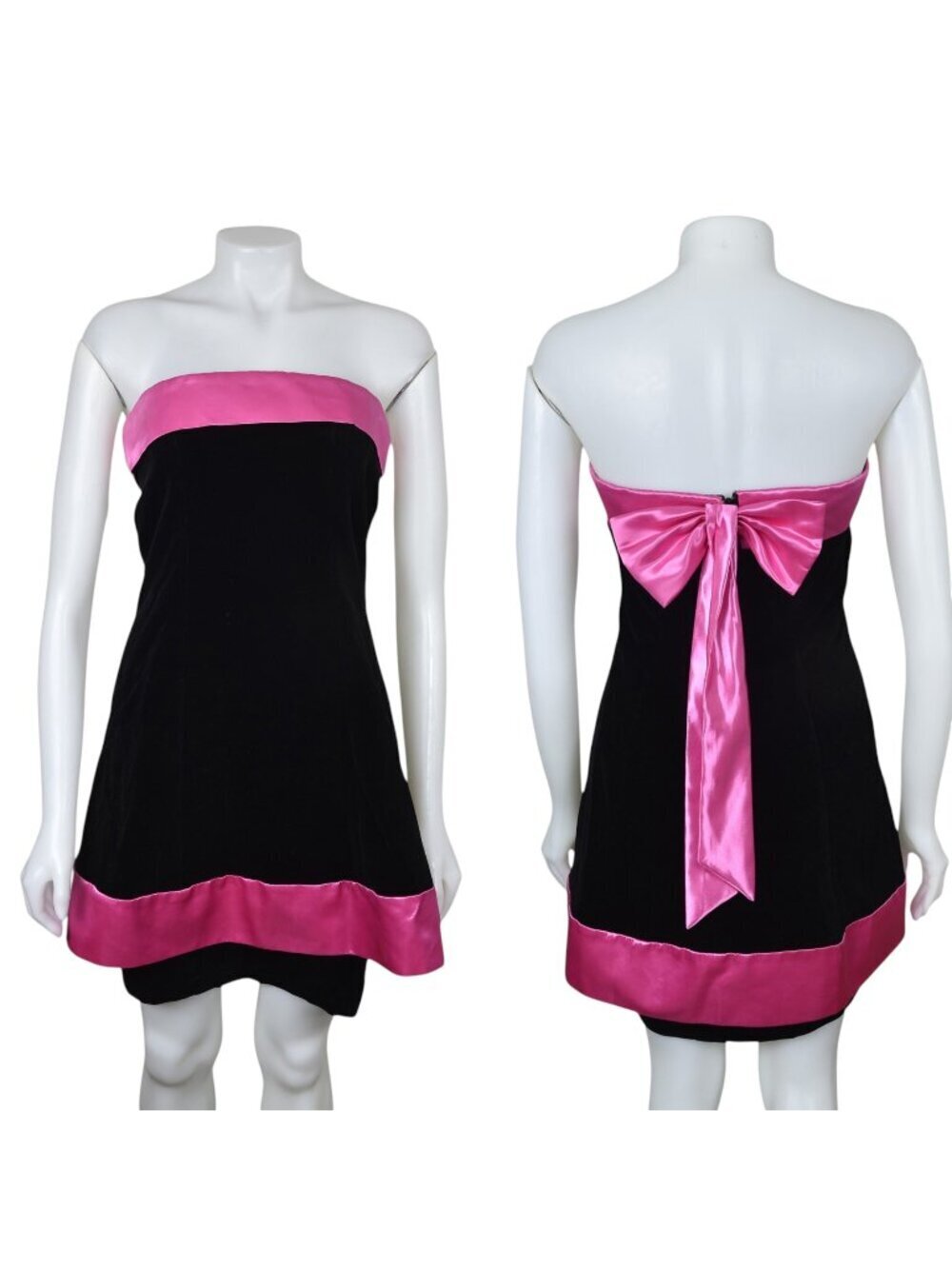 Vintage Y2K Liliane H Paris Velvet Dress Pink Satin Bow Strapless Size 8